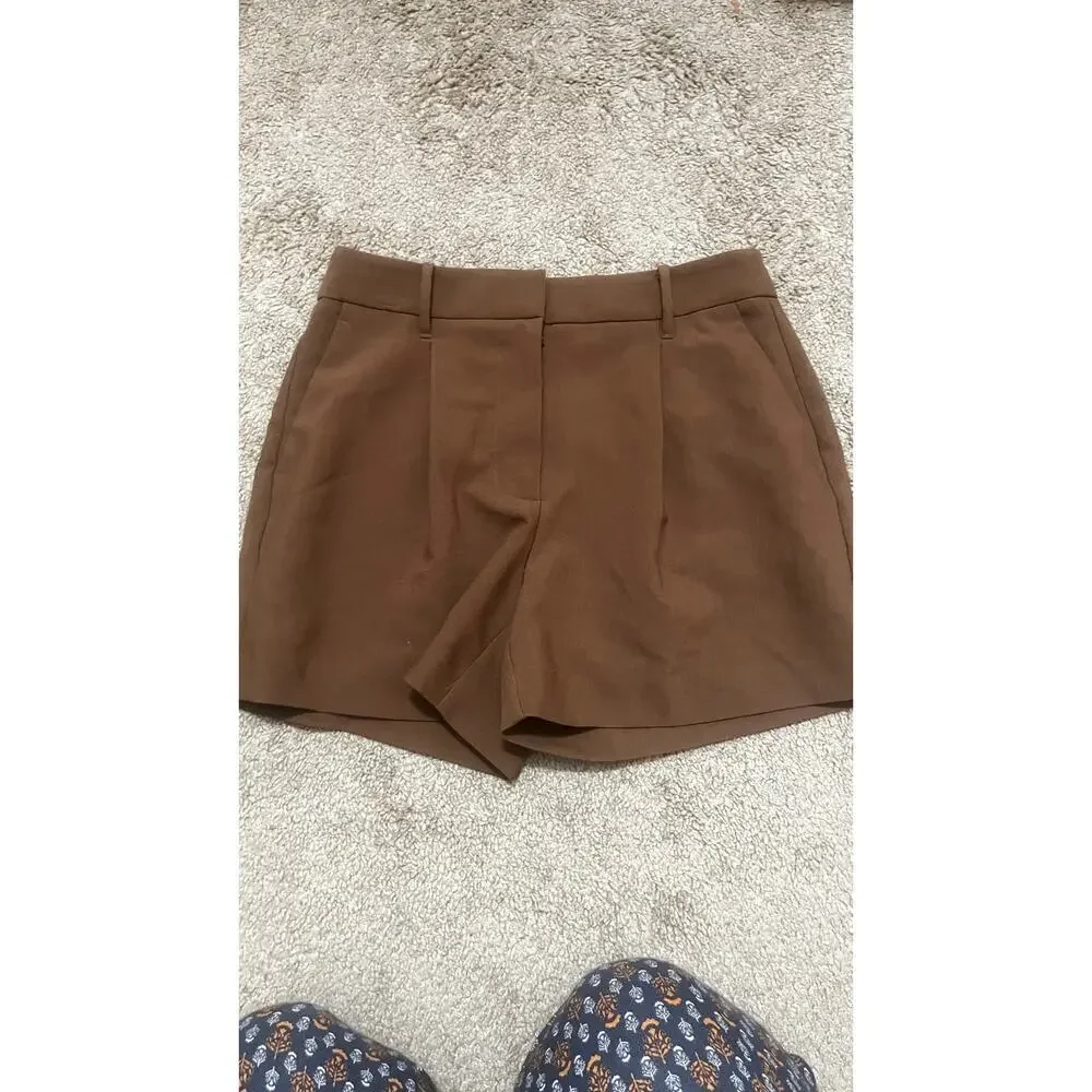 Nine West Brown Pleated High Rise Shorts Size 4 Tailored Career preppy 90s
